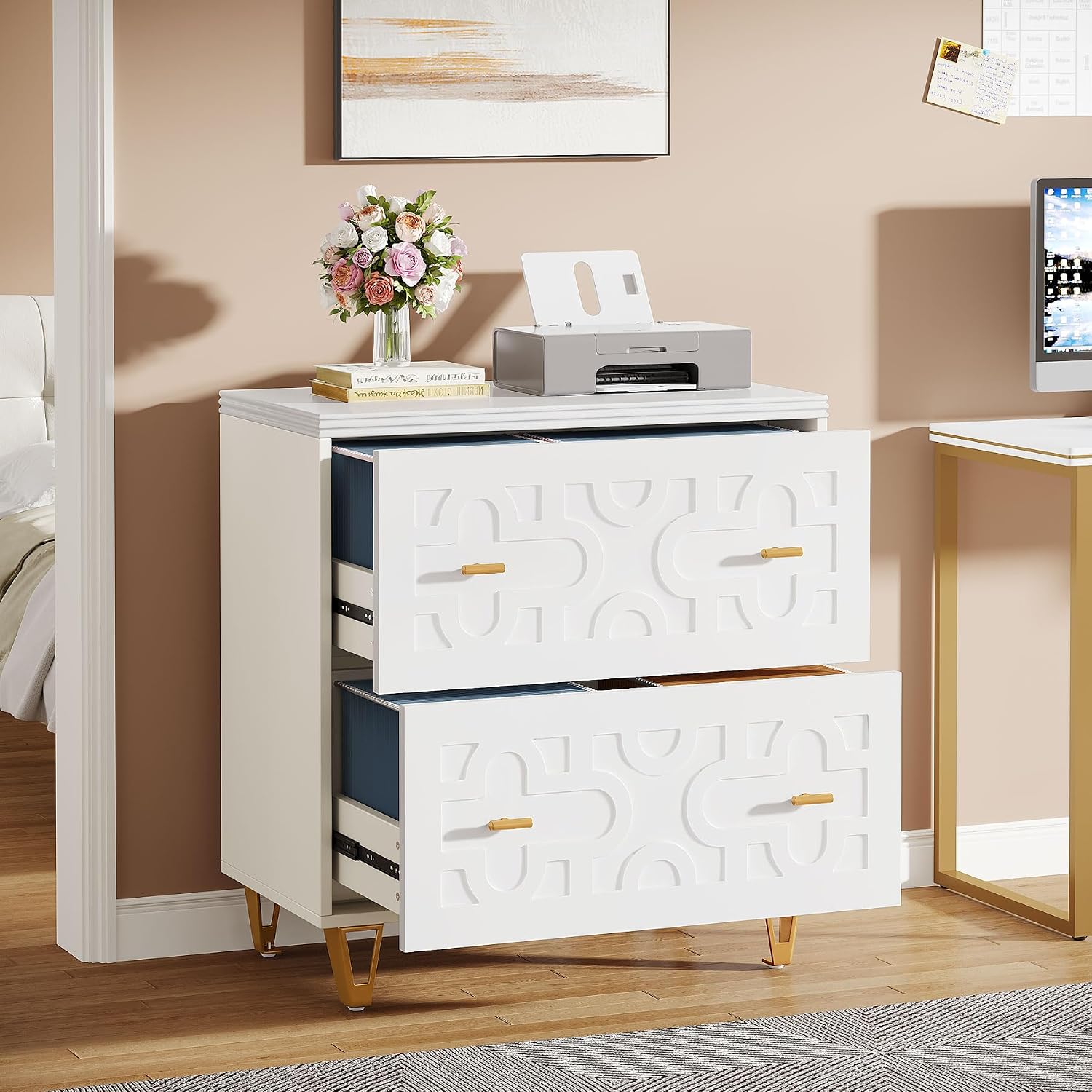 خزانة ملفات جانبية ذات درجين،  - مراجعة Printer Stand وسعره